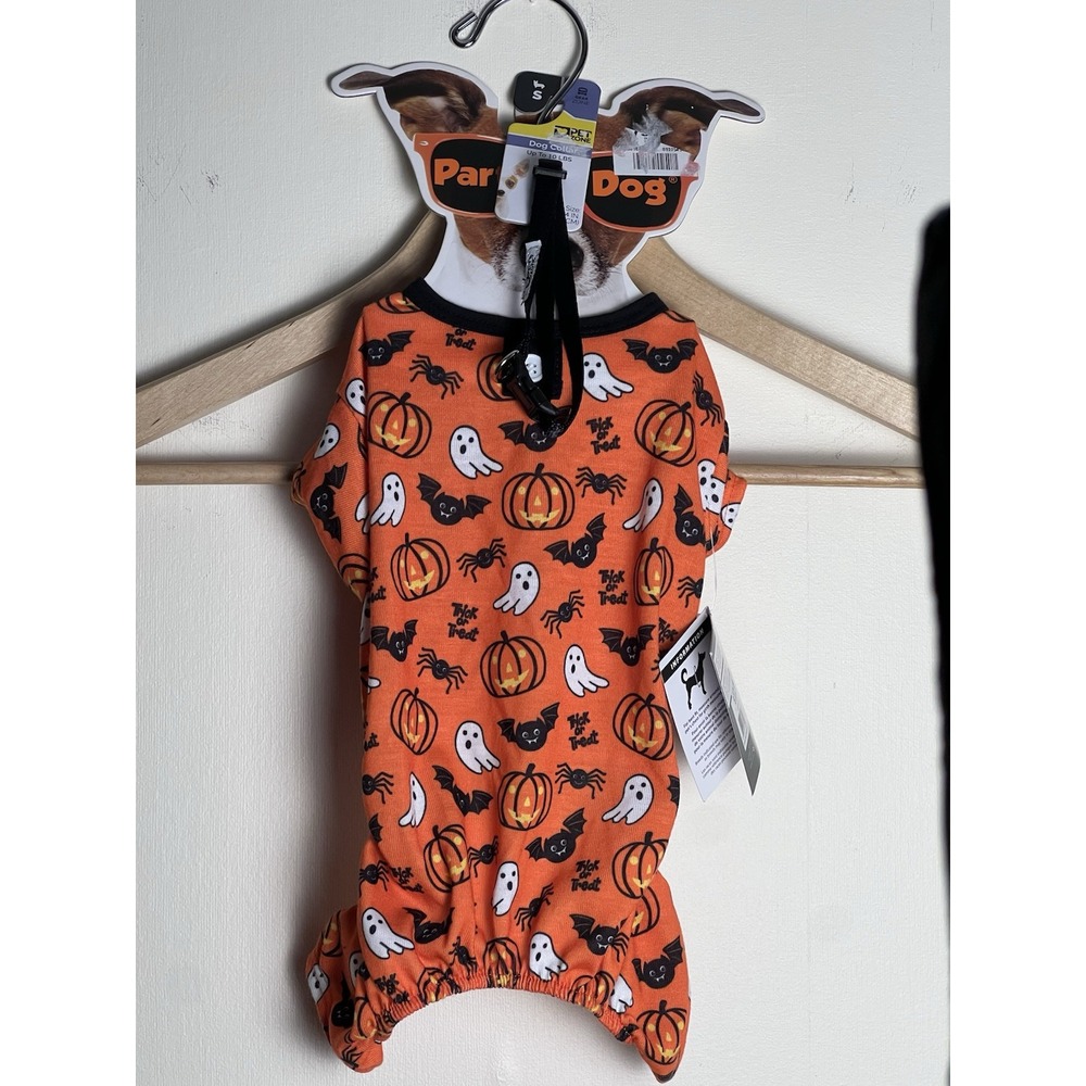 Party Dog Pajamas S/P Halloween Orange Black Pumpkin Ghost Dog Collar Gear Zone - Picture 3 of 16